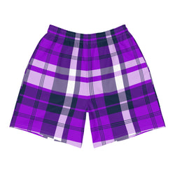 Purple and Navy Blue Preppy Surfer Plaid Men's Active Shorts