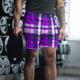 Purple and Navy Blue Preppy Surfer Plaid Men's Active Shorts