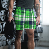 Lime Green and Navy Blue Preppy Surfer Plaid Men's Active Shorts