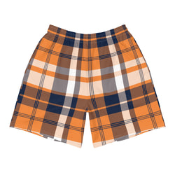 Orange and Navy Blue Preppy Surfer Plaid Men's Active Shorts