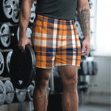 Orange and Navy Blue Preppy Surfer Plaid Men's Active Shorts