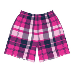 Hot Pink and Navy Blue Preppy Surfer Plaid Men's Active Shorts