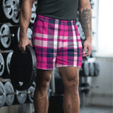 Hot Pink and Navy Blue Preppy Surfer Plaid Men's Active Shorts