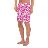 Hot Pink and White Hawaiian Flowers Men's Active Shorts