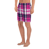 Hot Pink and Navy Blue Preppy Surfer Plaid Men's Active Shorts