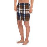 Brown and Navy Blue Preppy Surfer Plaid Men's Active Shorts