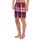 Red, White and Navy Blue Preppy Surfer Plaid Men's Active Shorts