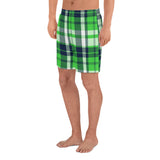 Lime Green and Navy Blue Preppy Surfer Plaid Men's Active Shorts