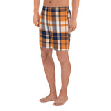 Orange and Navy Blue Preppy Surfer Plaid Men's Active Shorts