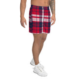 Red, White and Navy Blue Preppy Surfer Plaid Men's Active Shorts