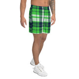 Lime Green and Navy Blue Preppy Surfer Plaid Men's Active Shorts