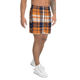 Orange and Navy Blue Preppy Surfer Plaid Men's Active Shorts