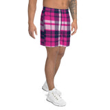 Hot Pink and Navy Blue Preppy Surfer Plaid Men's Active Shorts