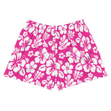 Hot Pink and White Hawaiian Flowers Women's Athletic Swim Shorts