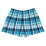 Aqua and Navy Blue Preppy Plaid Women's Athletic Swim Shorts