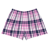 Pink and Navy Blue Preppy Plaid Women's Athletic Swim Shorts