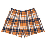 Orange and Navy Blue Preppy Plaid Women's Athletic Swim Shorts