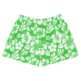 Lime and White Hawaiian Flowers Women's Athletic Swim Shorts