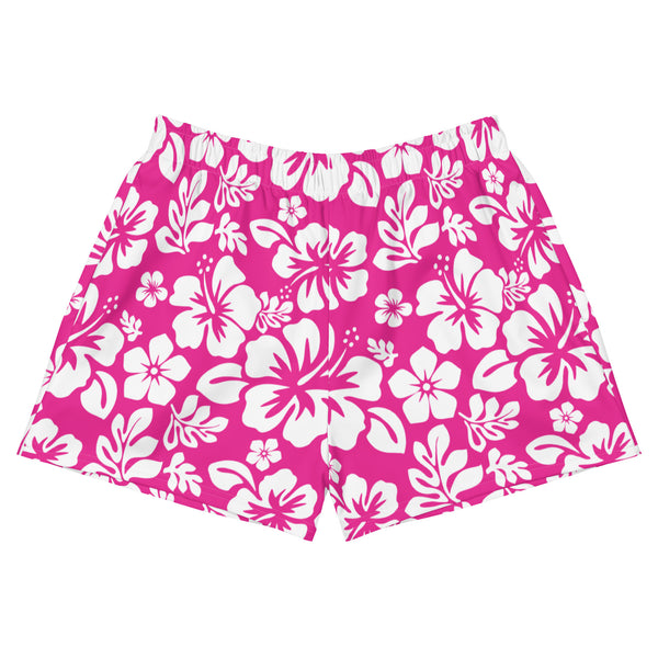 Women's Hot Pink & White Hawaiian Flowers Eco Athleisure Shorts