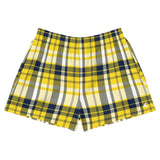 Yellow and Navy Blue Preppy Plaid Women's Athletic Swim Shorts