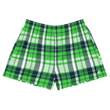 Lime and Navy Blue Preppy Plaid Women's Athletic Swim Shorts