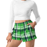 Lime and Navy Blue Preppy Plaid Women's Athletic Swim Shorts