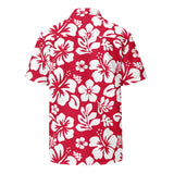 White and Red Hawaiian Print Aloha Shirt