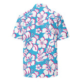 Aqua Blue, White and Hot Pink Hawaiian Aloha Shirt