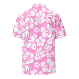 White and Pink Hibiscus Hawaiian Print Aloha Shirt