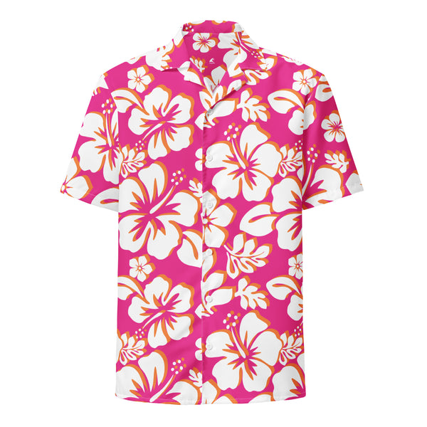 Hot Pink, White and Orange Hawaiian Aloha Shirt - Extremely Stoked