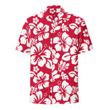 White and Red Hawaiian Print Aloha Shirt