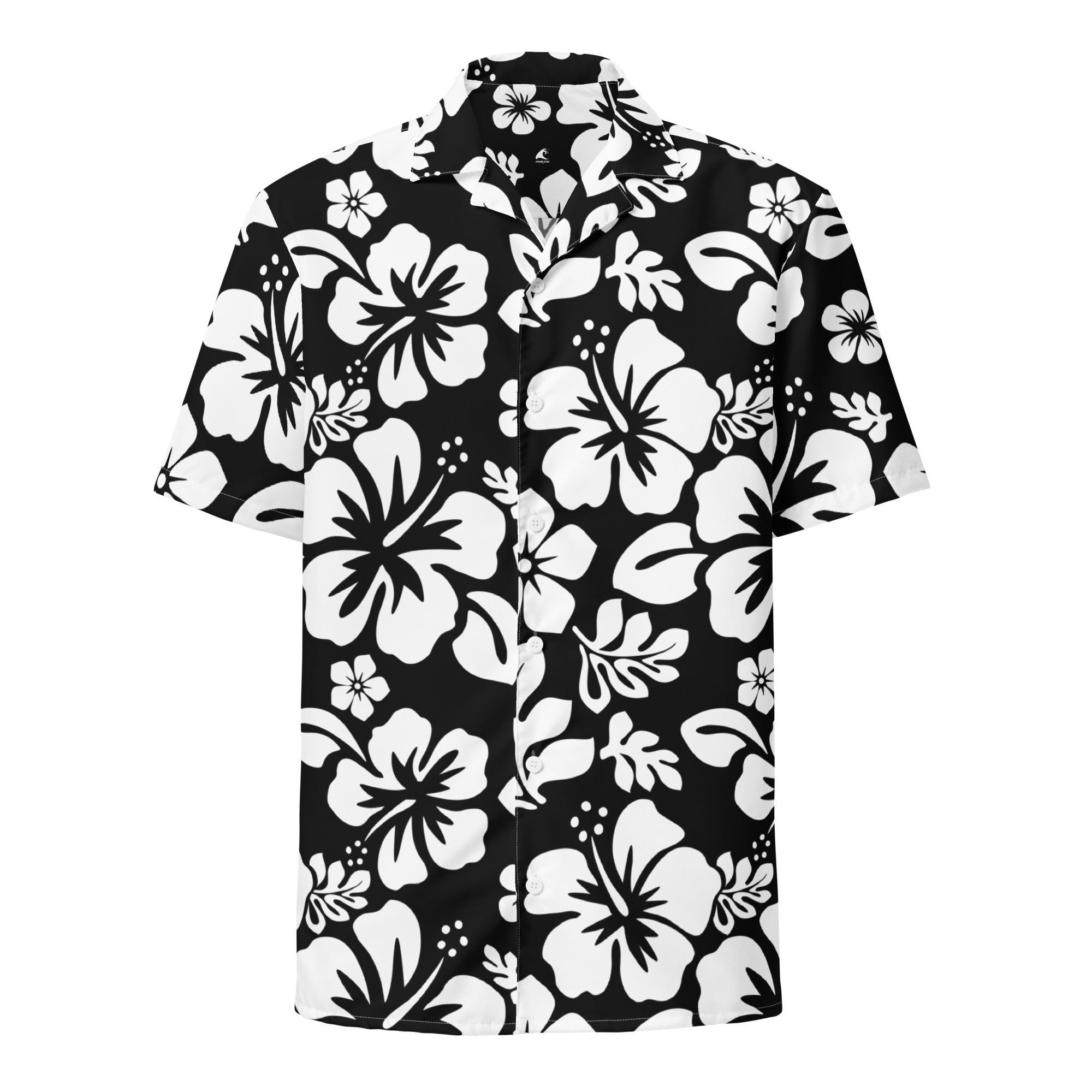 mens black and white hawaiian shirt
