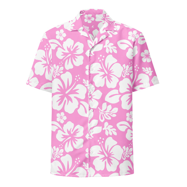 White and Pink Hibiscus Hawaiian Print Aloha Shirt – Eco Apparel by Extremely Stoked®