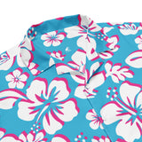 Aqua Blue, White and Hot Pink Hawaiian Aloha Shirt