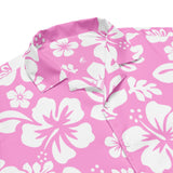 White and Pink Hibiscus Hawaiian Print Aloha Shirt