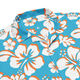 Aqua Blue, Orange and White Hawaiian Print Aloha Shirt