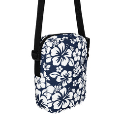 Navy Blue and White Hawaiian Flowers Crossbody Bag