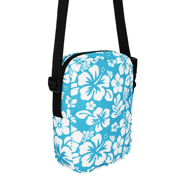 Aqua Blue and White Hawaiian Flowers Crossbody Bag