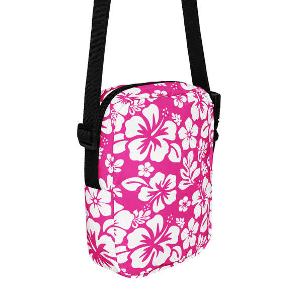 Hot Pink and White Hawaiian Flowers Crossbody Bag