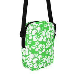 Lime Green and White Hawaiian Flowers Crossbody Bag