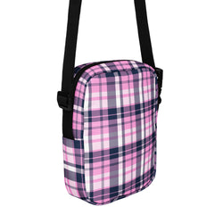 Pink and Navy Blue Preppy Surfer Plaid Crossbody Bag