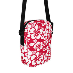 Red and White Hawaiian Flowers Crossbody Bag