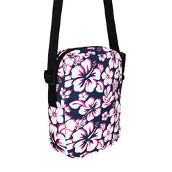 Navy Blue, Hot Pink and White Hawaiian Flowers Crossbody Bag