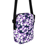 Navy Blue, Purple and White Hawaiian Flowers Crossbody Bag