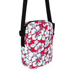 Red, Aqua and White Hawaiian Flowers Crossbody Bag