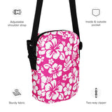 Hot Pink and White Hawaiian Flowers Crossbody Bag