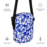 Royal Blue and White Hawaiian Flowers Crossbody Bag