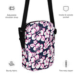 Navy Blue, Hot Pink and White Hawaiian Flowers Crossbody Bag