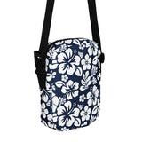 Navy Blue and White Hawaiian Flowers Crossbody Bag