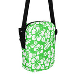 Lime Green and White Hawaiian Flowers Crossbody Bag